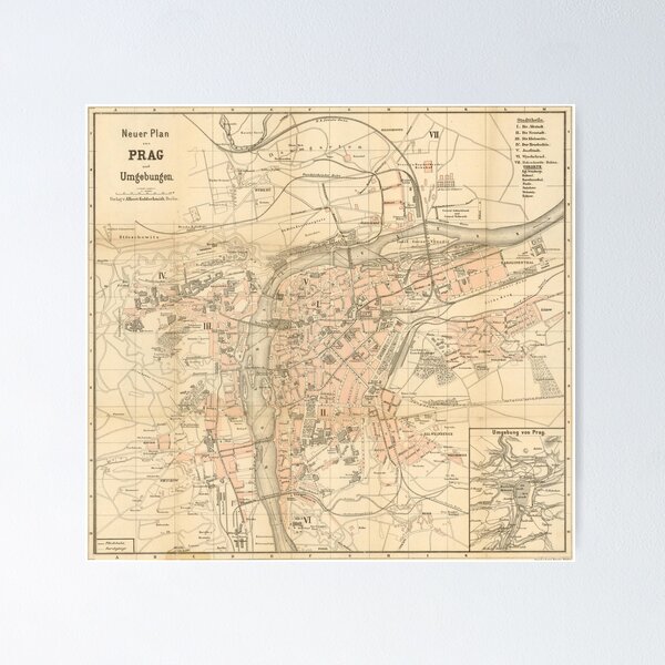 Aperçu de l'œuvre Carte ancienne de Prague (1882) créée et vendue par BravuraMedia.
