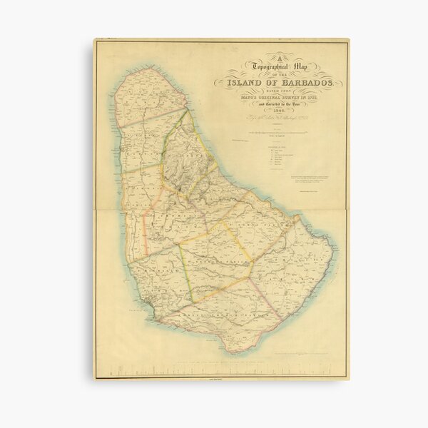 Vintage Karte von Barbados (1846) Leinwanddruck