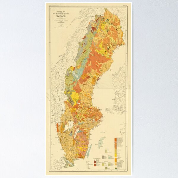 Item preview, Vintage Geological Map of Sweden (1910) designed and sold by BravuraMedia.