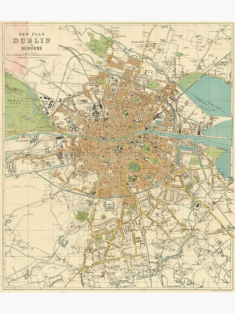 "Vintage Map of Dublin Ireland (1914)" Canvas Print for Sale by