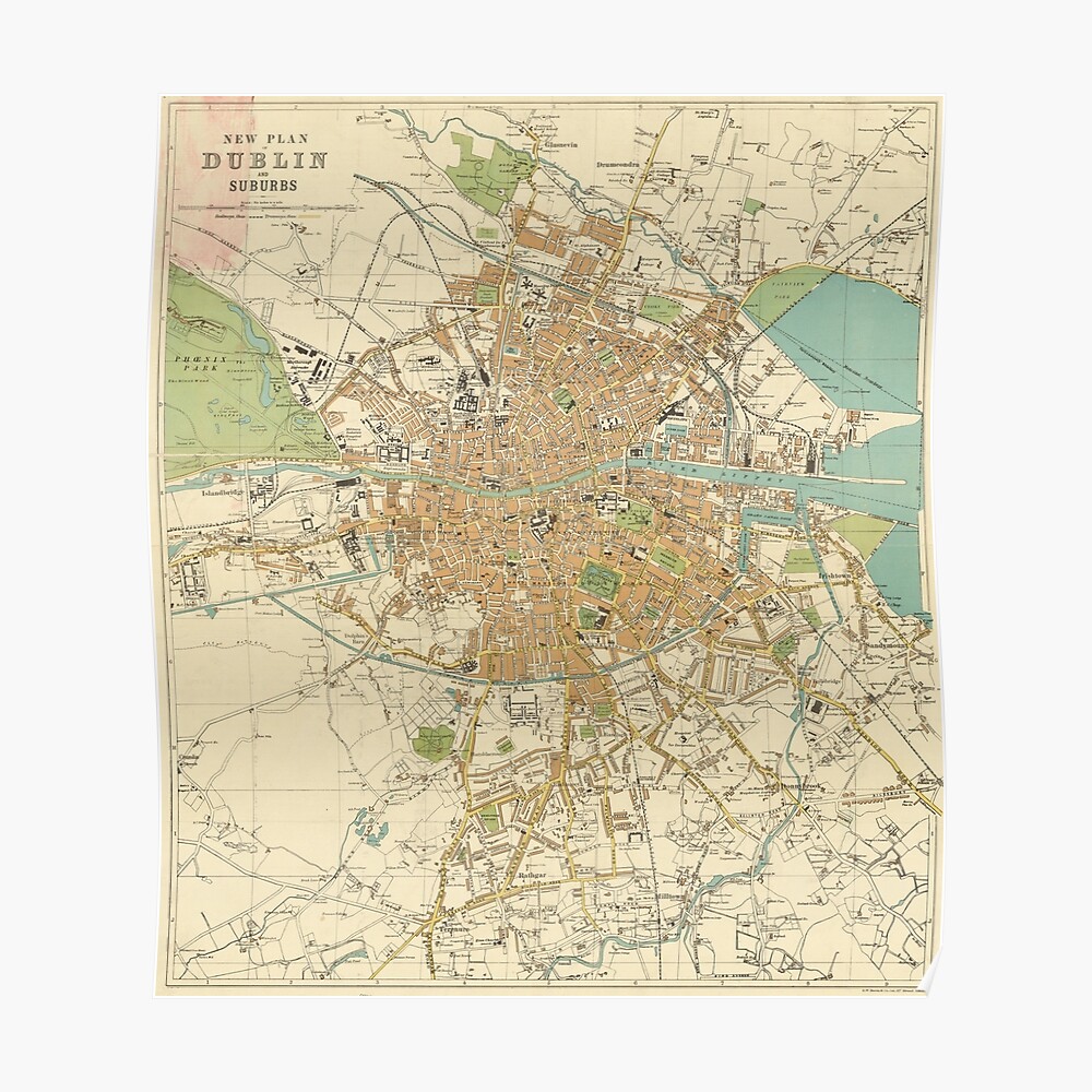 Map Of Dublin City And Suburbs Vintage Map Of Dublin Ireland (1914)" Tapestry By Bravuramedia | Redbubble