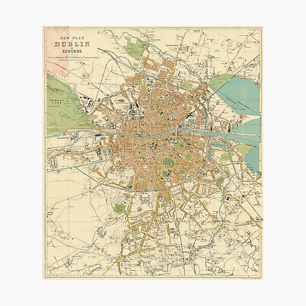 Vintage Map of Dublin Ireland (1914) Photographic Print