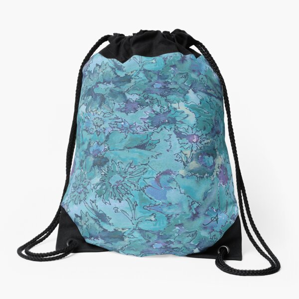Watercolour Daisies Blue Amanya Design Drawstring Bag