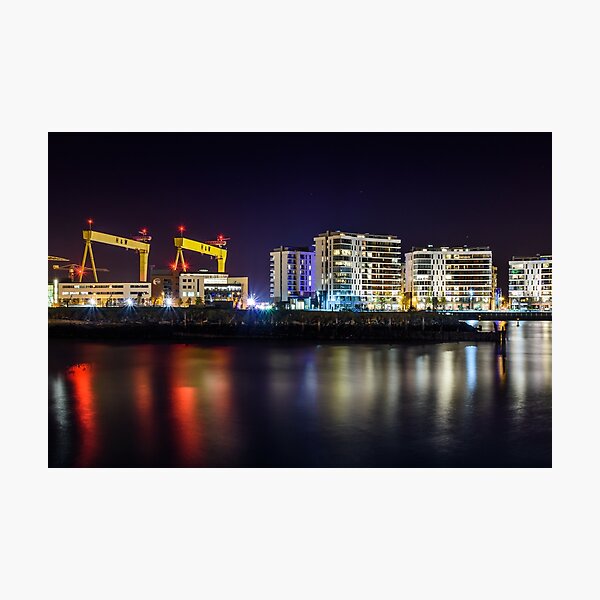 Item preview, Belfast Cranes Cityscape Titanic Quarter Northern Ireland designed and sold by thinkbigimages.