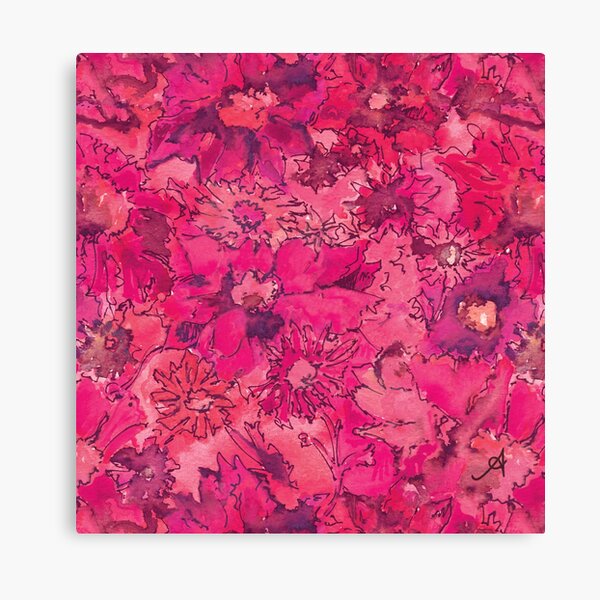 Watercolour Daisies Pink Amanya Design Canvas Print