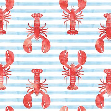 Artwork thumbnail, Lobsters on blue stripes by littlearrow