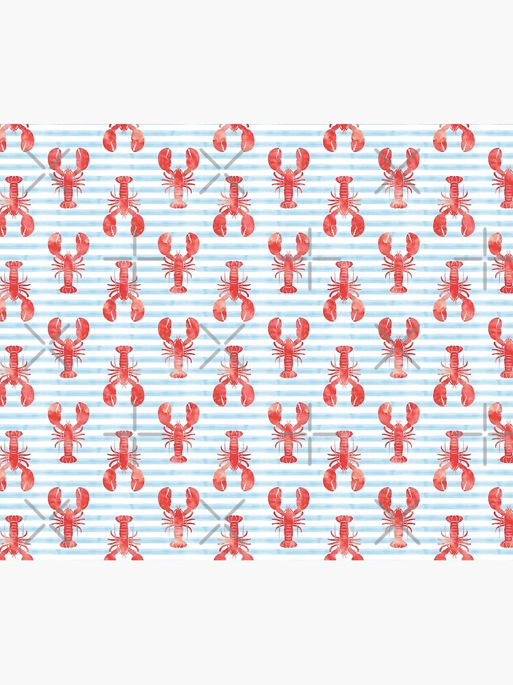 Thumbnail 6 of 6, Throw Blanket, Lobsters on blue stripes designed and sold by littlearrow.
