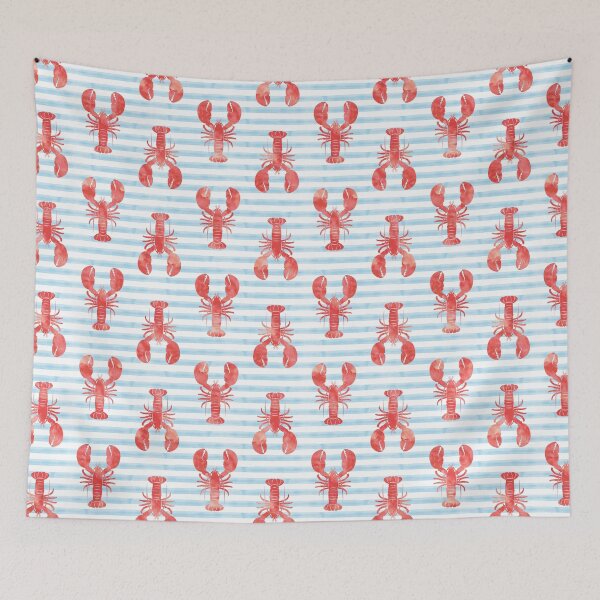 Item preview, Lobsters on blue stripes designed and sold by littlearrow.