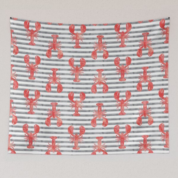 Item preview, Lobsters on grey stripes designed and sold by littlearrow.