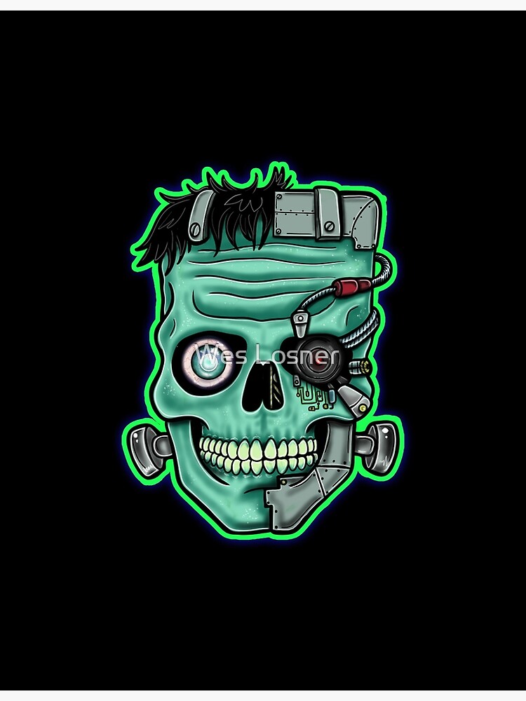 robot-frankenstein-skull-poster-by-squatchyink-redbubble