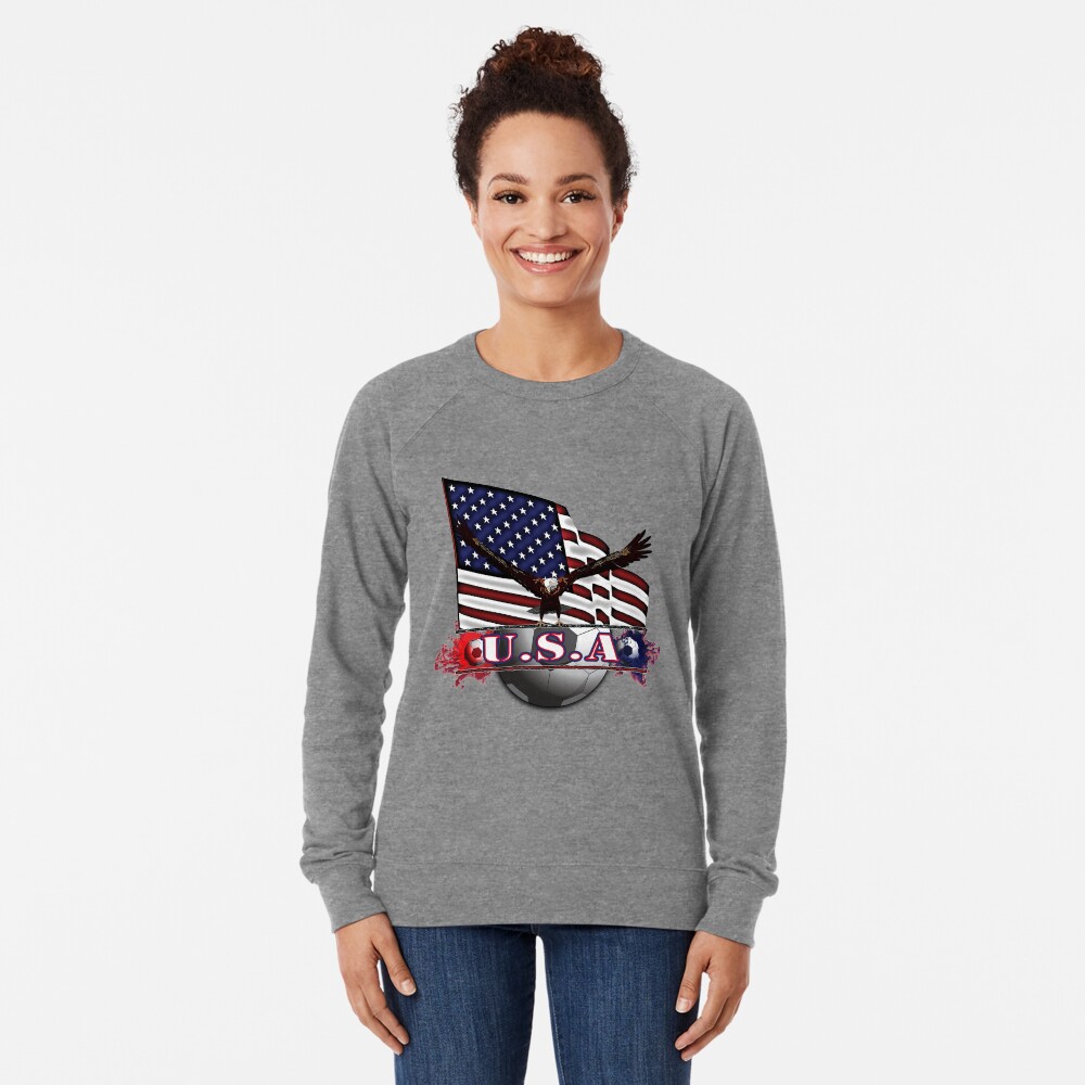 Red White & Blue USA Soccer with Eagle & Flag Lightweight Sweatshirt