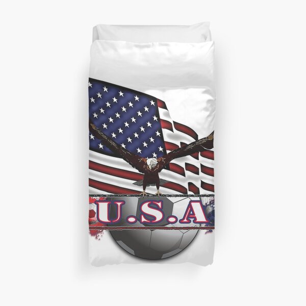 Red White & Blue USA Soccer with Eagle & Flag Duvet Cover