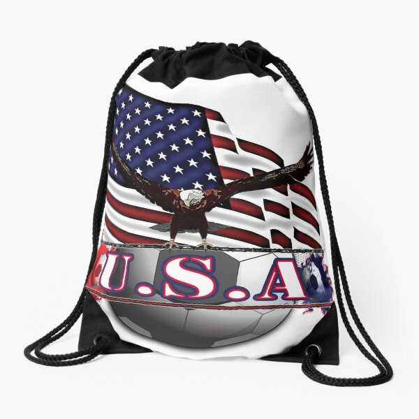 Red White & Blue USA Soccer with Eagle & Flag Drawstring Bag