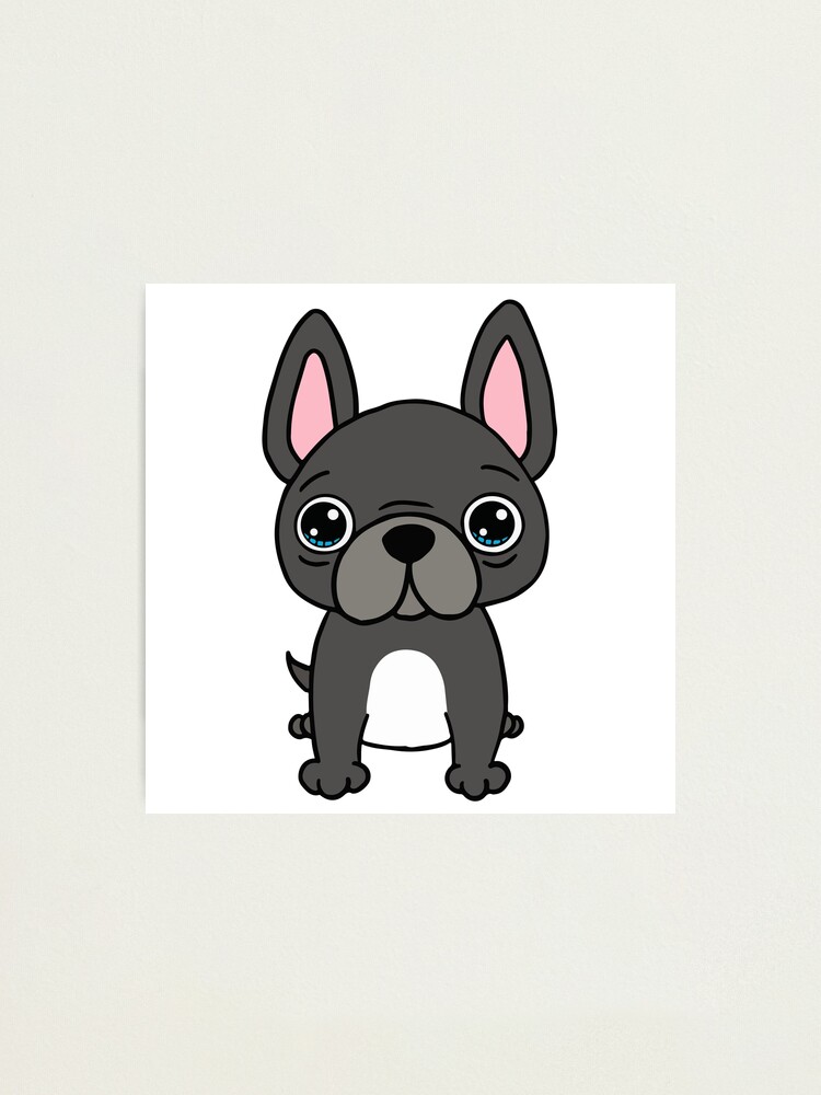 Impression Photo Illustration De Chiot Mignon Bebe Bouledogue Francais Gris Gris Dessine A La Main Par Cutepix Redbubble