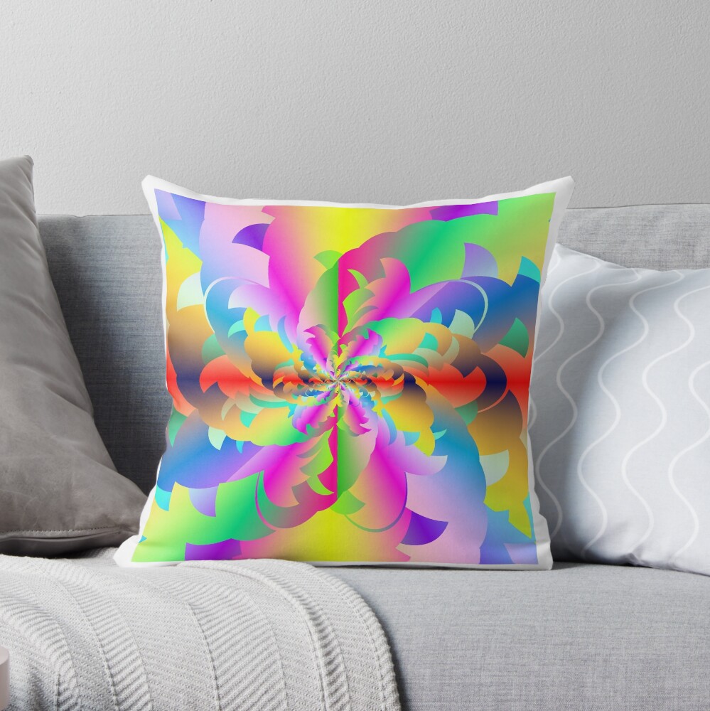 Fractured Fractal Fire Flower Flameout Throw Pillow