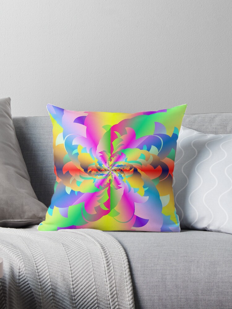 Thumbnail 1 of 4, Pillow, Fractured Fractal Fire Flower Flameout designed and sold by zedpower.