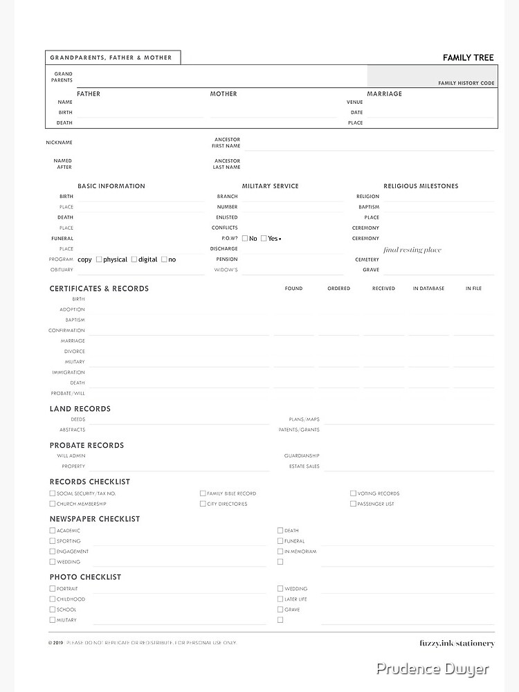 "Genealogy Individual Worksheet" Spiral Notebook by fuzzyinkdesign