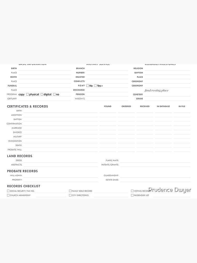 "Genealogy Individual Worksheet" Hardcover Journal by fuzzyinkdesign