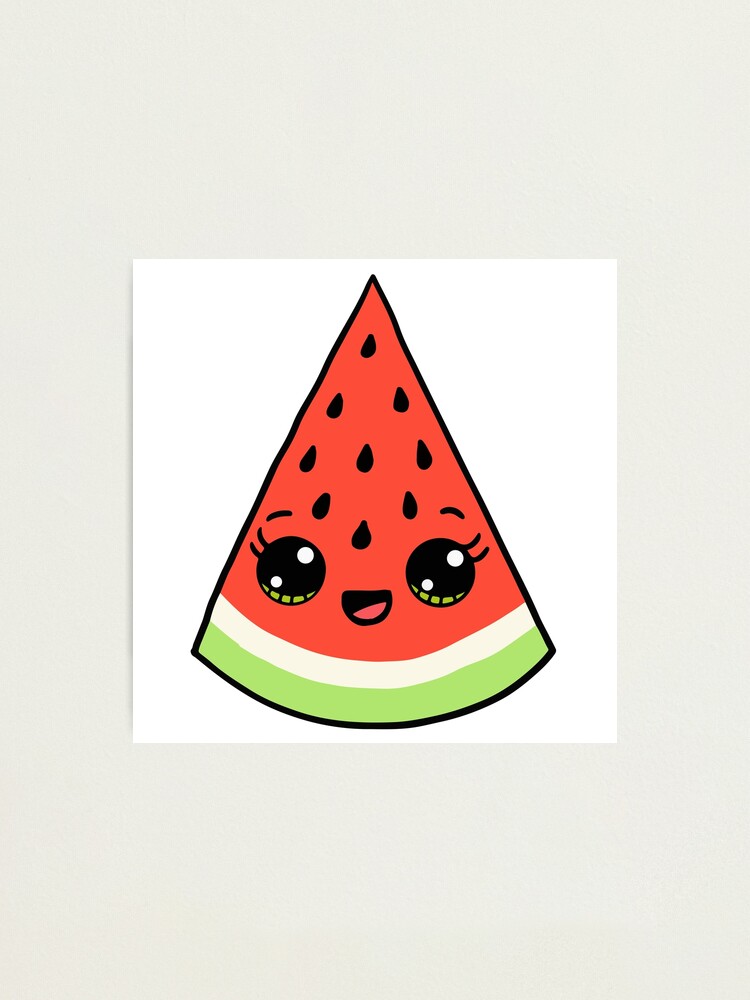 Impression Photo Pasteque Mignonne Kawaii Chibi Fruit Illustration Dessinee A La Main Par Cutepix Redbubble