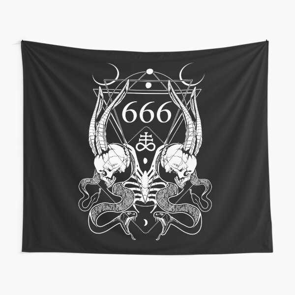 666 with some skulls, serpents and Leviathan cross Tapestry