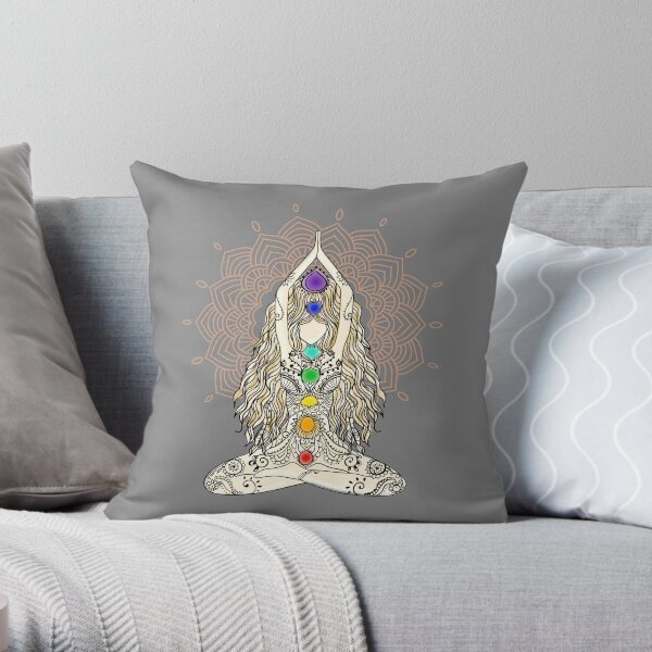 yoga woman buddha mandala india pattern chakra energy lotus seat energy centers spiritual om namaste tattoo henna center Throw Pillow
