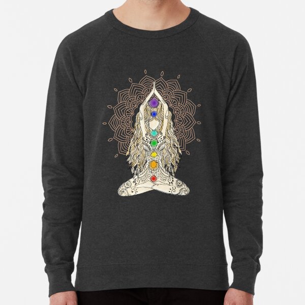 yoga woman buddha mandala india pattern chakra energy lotus power centers spiritual om namaste tattoo henna center Lightweight Sweatshirt