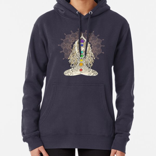 yoga woman buddha mandala india pattern chakra energy lotus power centers spiritual om namaste tattoo henna center Pullover Hoodie