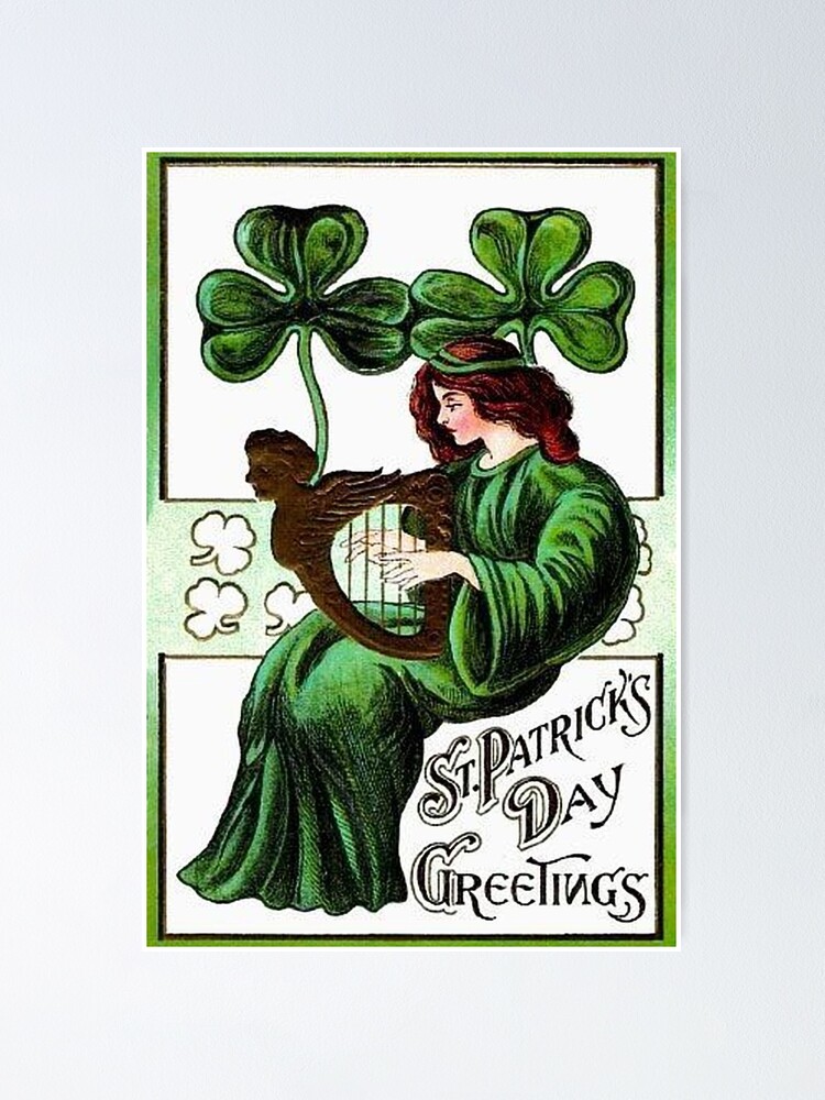 Patrick's Day Vintage Postcard Little Girl with Green Shamrocks Night Light St 