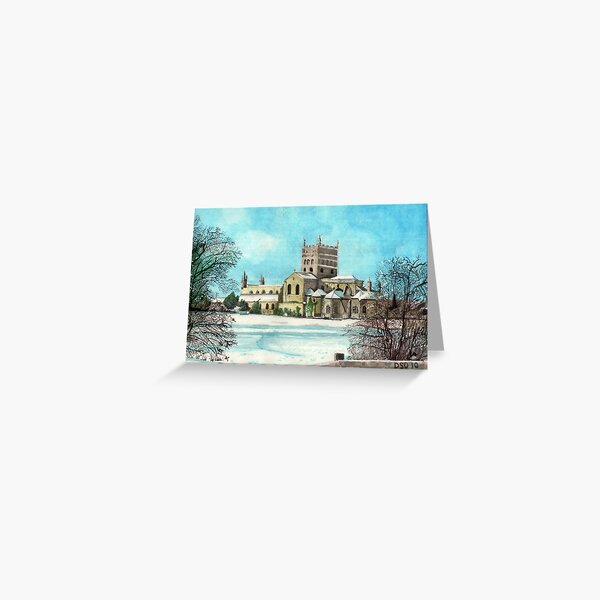 Tewkesbury Abbey in the snow south elevation Greeting Card