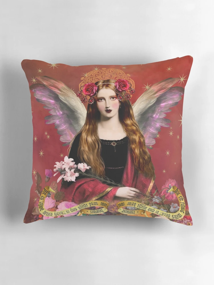 Thumbnail 3 of 4, Pillow, Pre Raphaelite Angel In Red designed and sold by Demeters Spring.