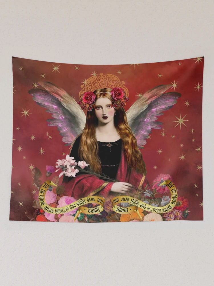 Thumbnail 2 of 3, Tapestry, Pre Raphaelite Angel In Red designed and sold by Demeters Spring.