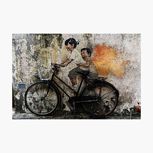 Streetart - kids on a bike Photographic Print