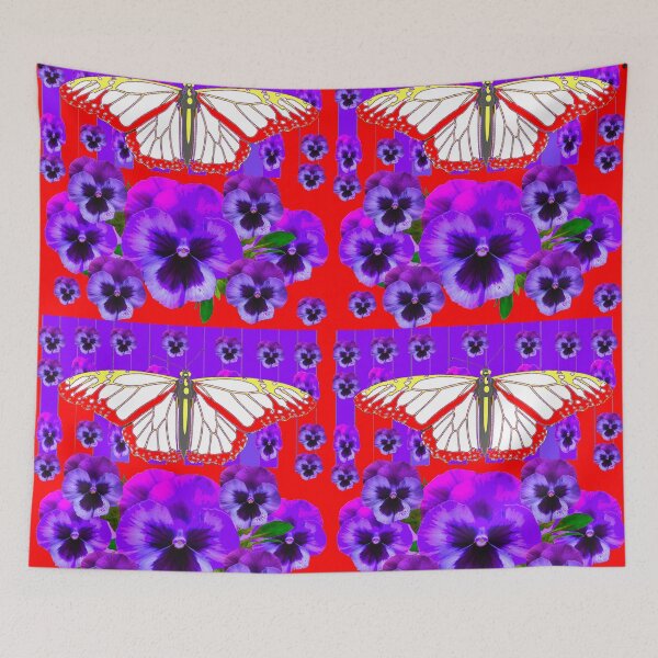 Item preview, MODERN ART PURPLE PANSIES & RED BUTTERFLY  designed and sold by sharlesart.