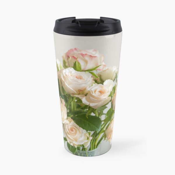 Pale pink roses with green leaves Travel Mug