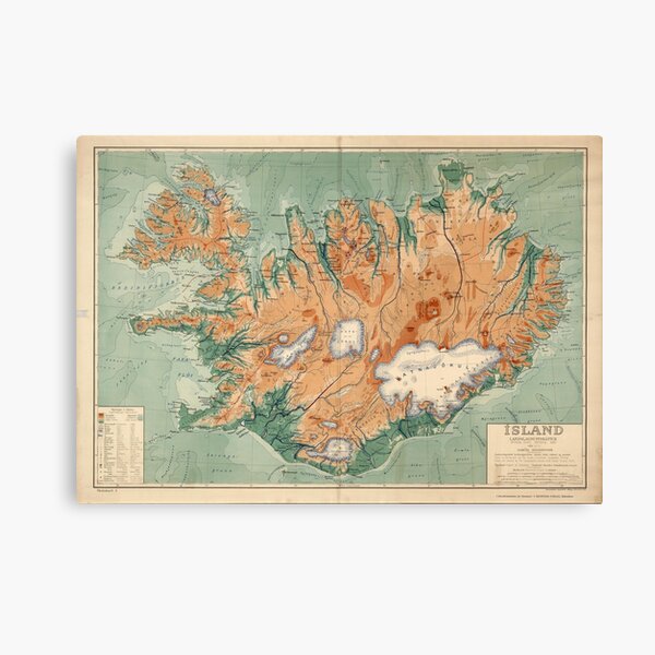 Iceland Map 1928, Islandia Map Canvas Print