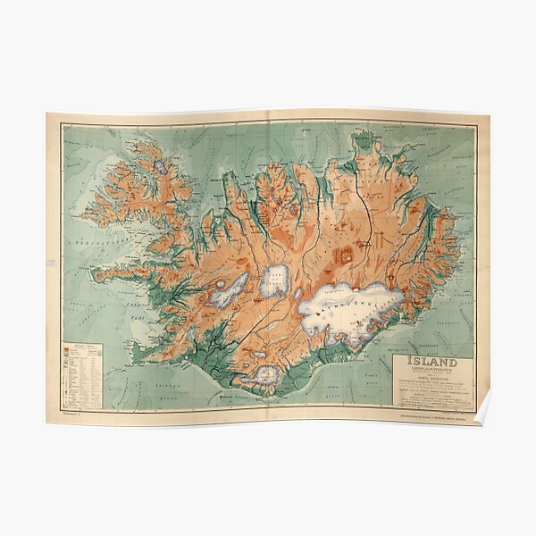 Iceland Map 1928, Islandia Map Poster