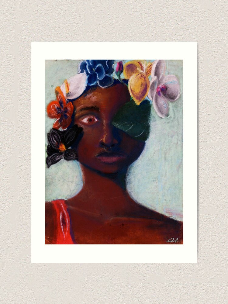 Lámina artística «Retrato de niña con flores en el pelo de tiza Pastel» de  ninijenkins | Redbubble