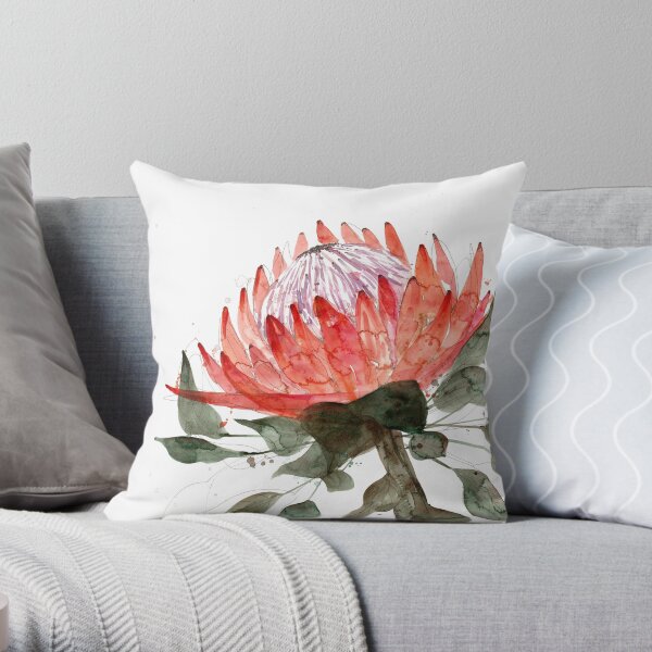 Watercolour Protea Throw Pillow