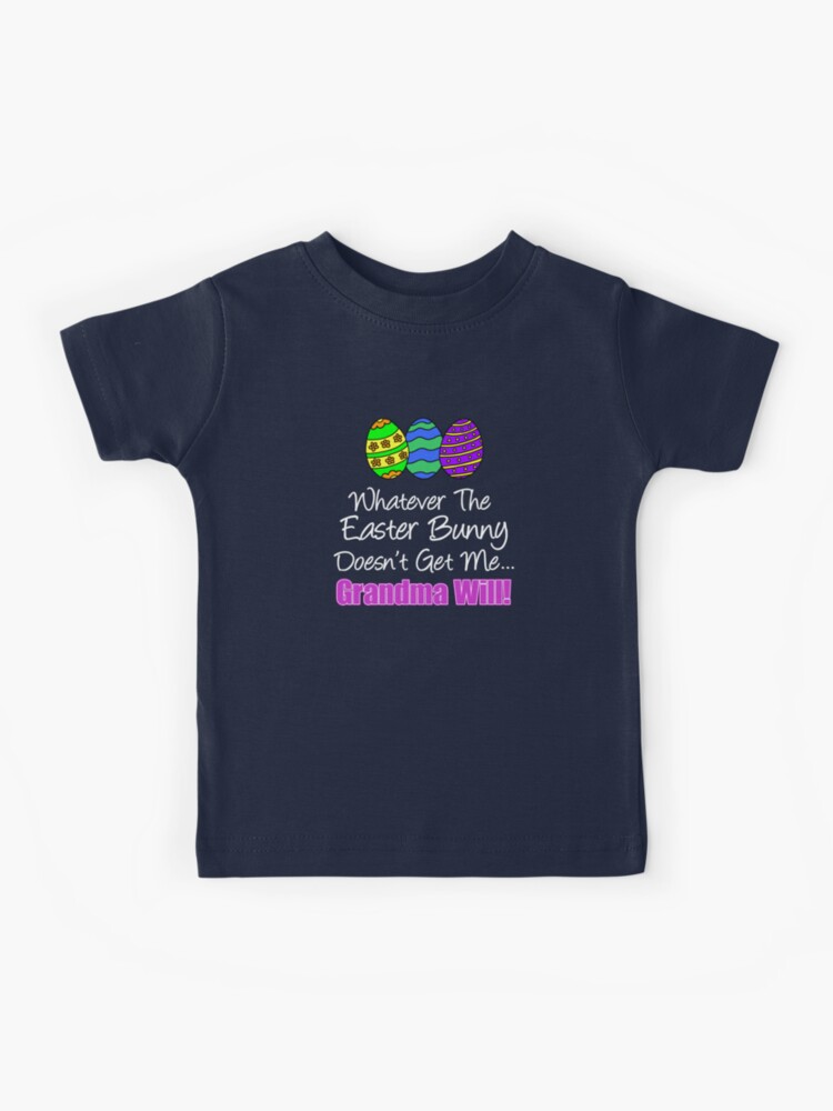 Grandma Easter Bunny With Cartoon Easter Eggs Kids T-Shirt