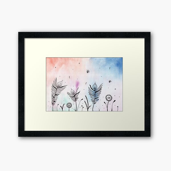 Ink and Watercolor Tribal Flowers Framed Art Print