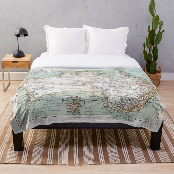 Antique Map of Australia Swiss/German circa 1890 Throw Blanket