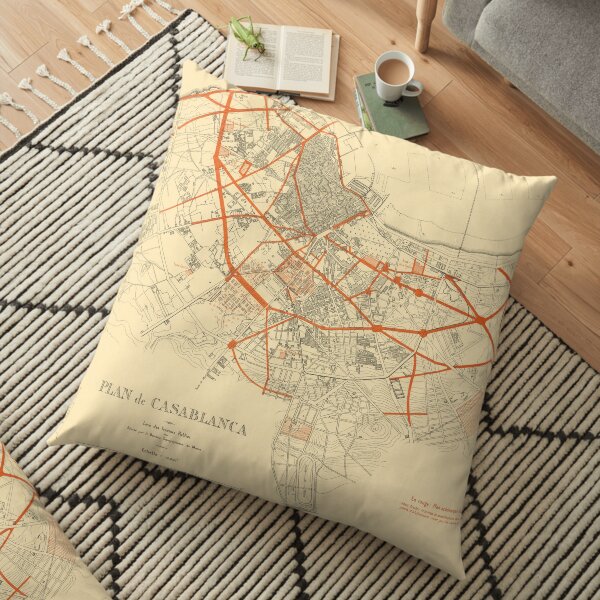 Vintage Map of Casablanca Morocco (1917) Floor Pillow