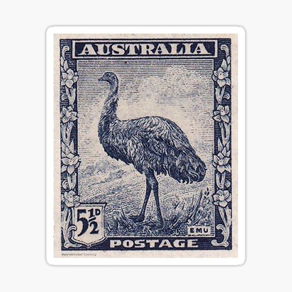 Antique Australian postage stamp, 5.5d blue Emu bird Sticker