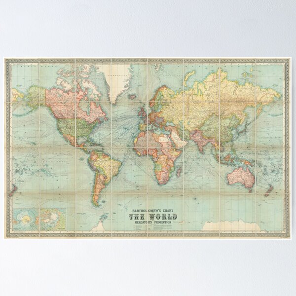 Item preview, Mercator World Map, Bartholomew chart of the world on Mercator projection 1914 designed and sold by nextstepdesigns.