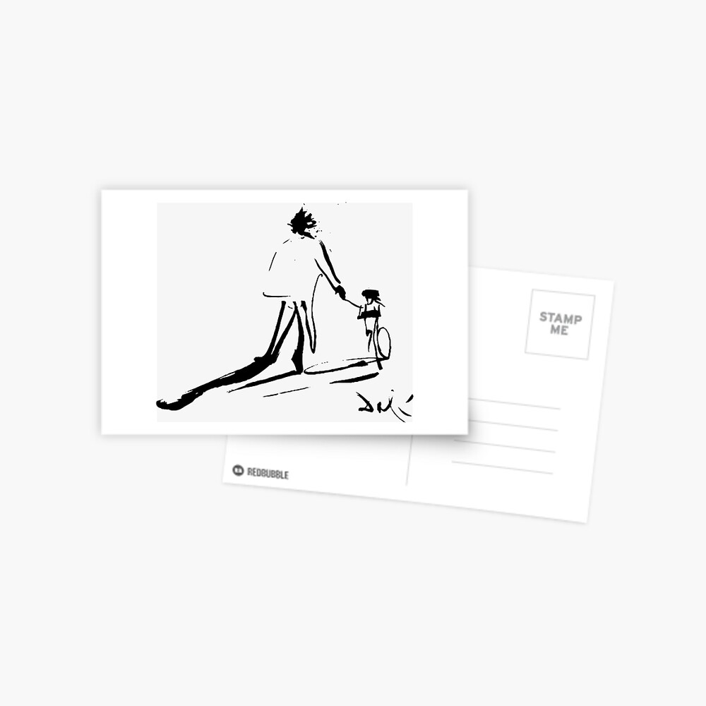 Salvador Dali As a Child With His Father, Riding Bike, 1971 Artwork Reproduction, Design, Prints, Tshirts, Posters, Jerseys, Men, Women, Youth Postcard