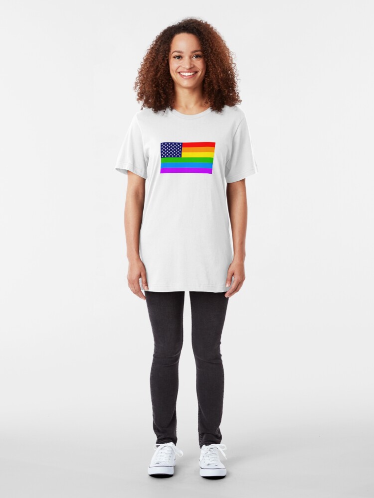 Alternative Ansicht von Gay USA Rainbow Flag - American LGBT Stars and Stripes Slim Fit T-Shirt