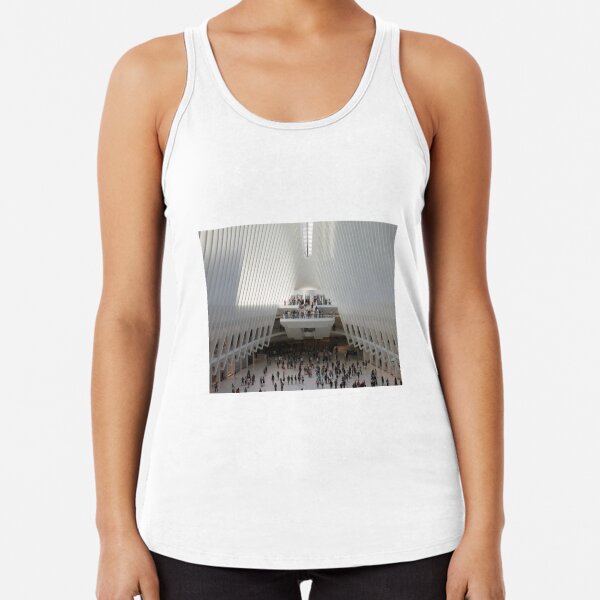 #architecture #indoors #group #business modern airport ceiling crowd city Racerback Tank Top