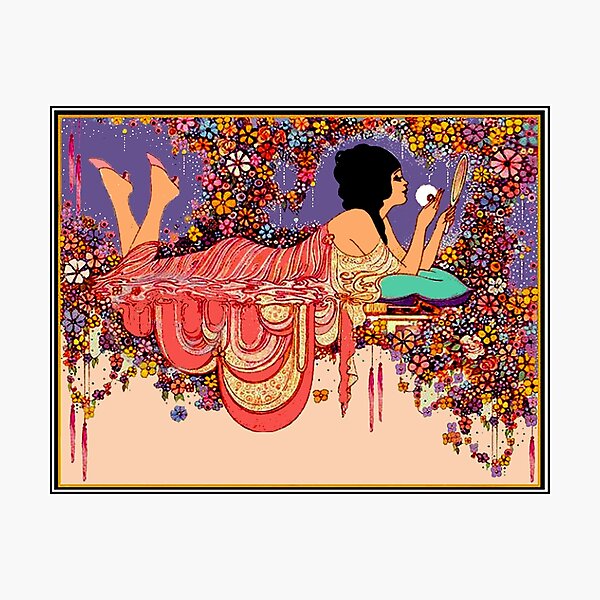 Item preview, FLAPPER LYING ON A BED OF FLOWERS : Vintage Print designed and sold by posterbobs.