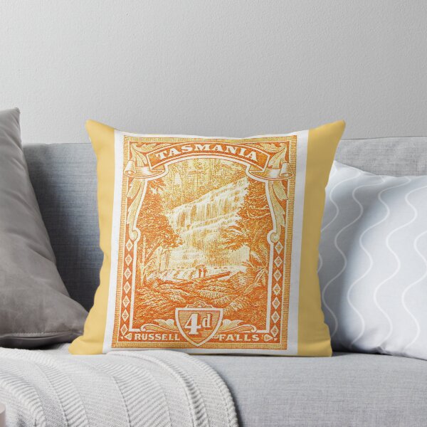 Antique Australian postage stamp, 4d Russell Falls Tasmania Throw Pillow
