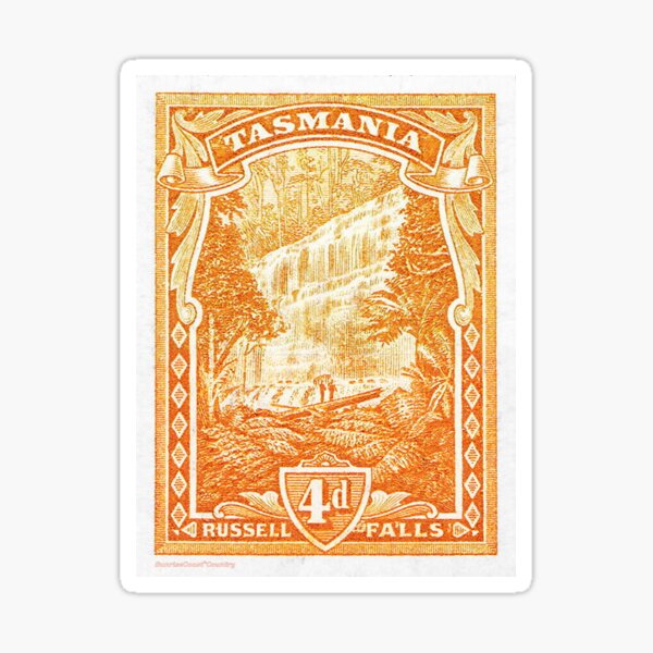 Antique Australian postage stamp, 4d Russell Falls Tasmania Sticker